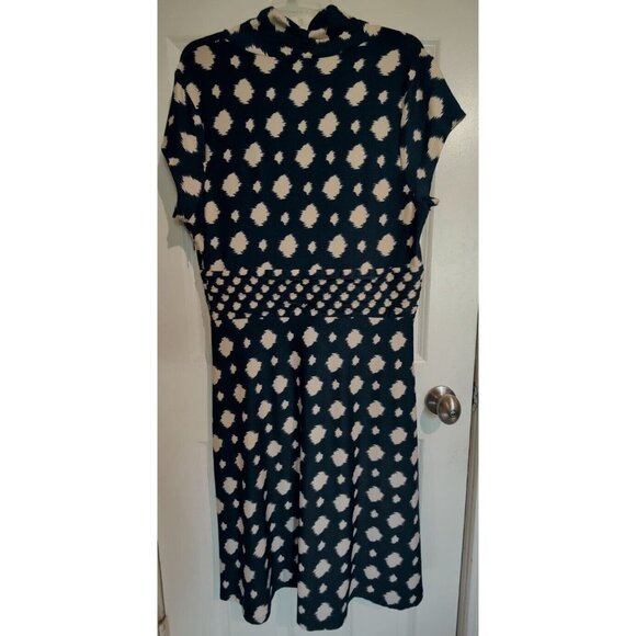 Phase Seven Blue & Beige Surplice V-Neck Midi Stretch Dress Short Sleeve 16 - Picture 7 of 7